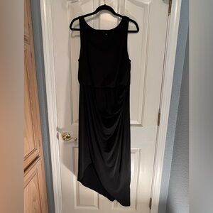 INC Black Sleeveless Jersey Faux Wrap High Low Dress